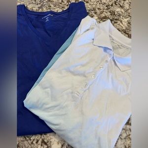 2 NEW Woman Within Womans Shirt 2X 26/28 Blue V Neck Short Sleeve Polo Ombre Lot